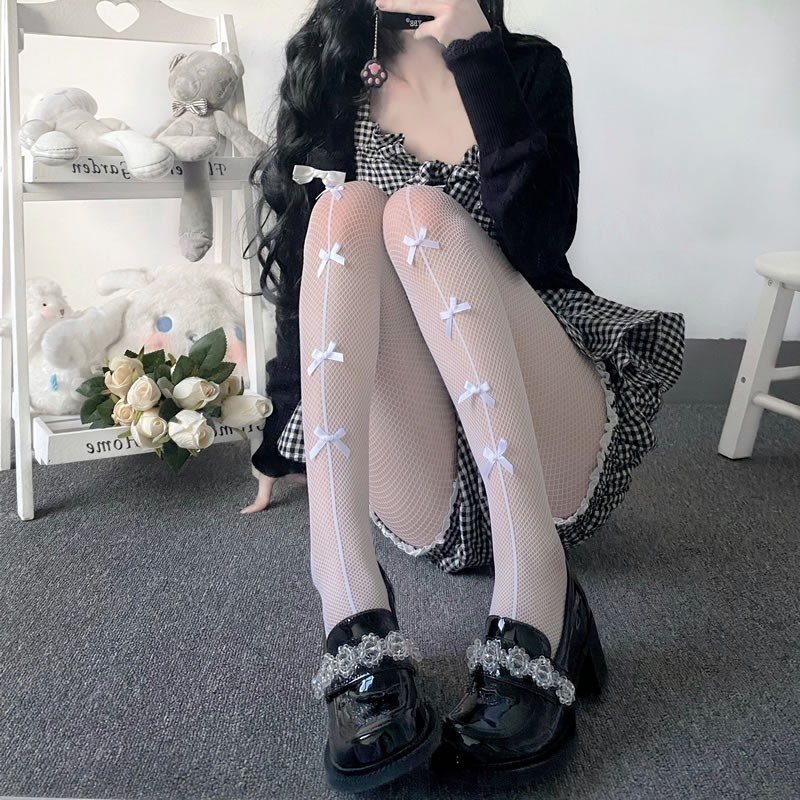 Bow Pattern Fashion Fishnet Stocking Tights with Bow Pattern